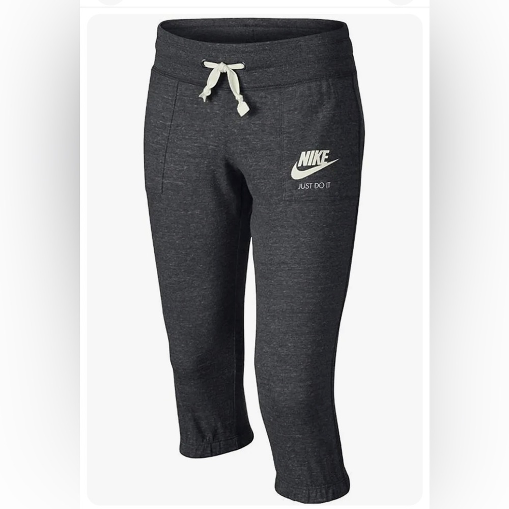 Nike Women's Charcoal Gray Cropped Joggers with White Logo